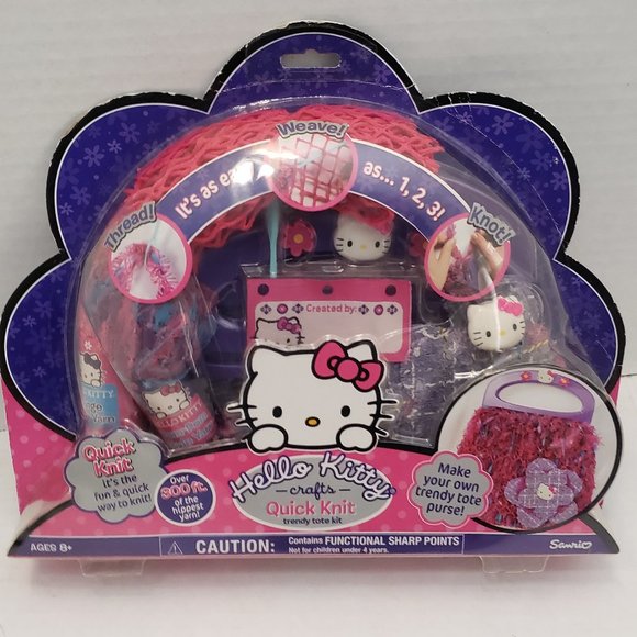 New Sealed HELLO KITTY Learn Knit Crochet Craft Yarn Bag Pink Purple Sanrio - Picture 1 of 15